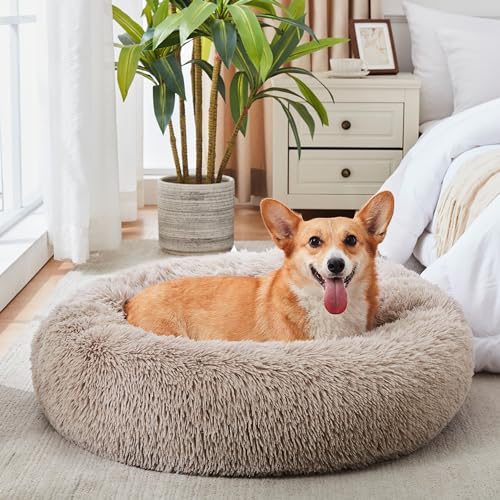 Western Home WH Calming Donut Dog Bed (20–30", Brown Faux Fur) — view 6