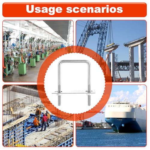 JMIATRY 4 Stück U Bügel mit Gewinde M8 Bügelschraube, U Bolzen 70x110mm für Zaunpfosten, Rohr Befestigung, Auto Abschleppen