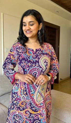 Image of Women's Cotton Printed Straight Kurti with Pant Two Piece Co-ord Set