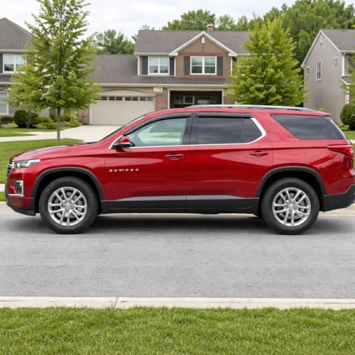 Image of 2018-2023 Tape-On Rain Guards for Chevrolet Chevy Traverse Side Window Visor Deflectors LS LT RS Premier True North High Country Durable Tinted Shades 2019 2020 2021 2022
