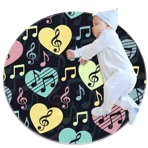 Tapis de salle de bain antidérapant rond de 1m multicolore notes de musique - 2