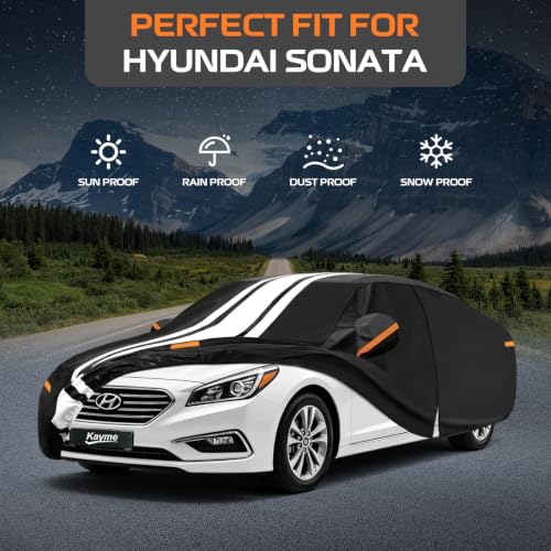 Image of Kayme Heavy Duty Car Cover for Hyundai Sonata (1993-2026) Waterproof | Gift with Tape /Towel /Bag, Outdoor Full Exterior Cover Rain Snow Sun UV Protection, Soft Cotton Inner Protect Vehicle Paint