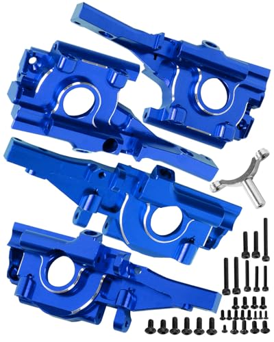 hopsupRC Aluminum Front Rear Bulkhead Gearbox Upgrades for 1/16 Mini E-Revo Slash Summit RC Car,Alloy Front Rear Bulkhead Transmission Case Hops Up,Blue