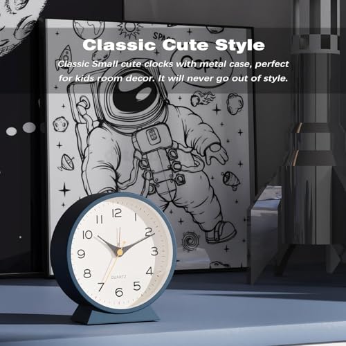 Image of JASIFS 4.5 inch Analog Alarm Clock, Retro Desk Clock Battery Operated,Slient Metal Table Clock with Light for Living Room Decor,Bedroom,Bedside (Navy Blue)