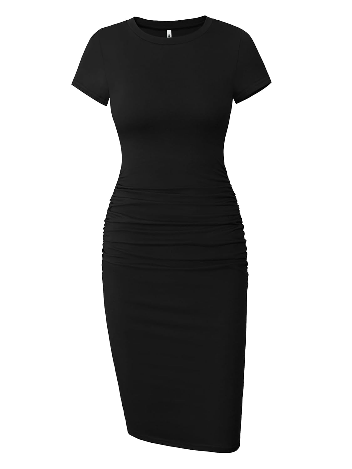 Missufe Womens Short Sleeve Ruched Casual Sundress Midi Bodycon T Shirt Dress