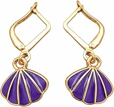 RICH AND FAMOUS Trendy Purple Shell Drop Earrings for Women | Gold Plated Geometric Dangle Earrings | Stylish Lightweight Fashion Earrings for Girls | Party, Casual, Gift Jewellery