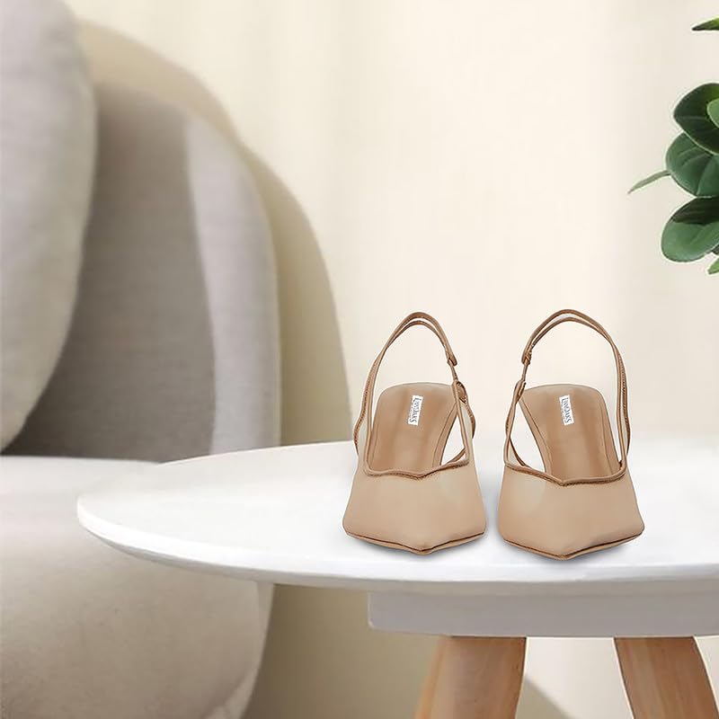 LinnOaks Mesh Kitten Heels Slingback Pumps Pointed Toe Slip On Wedding Dress Shoes2