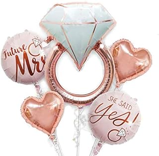 32 inch Diamond Ring Foil Balloon 22inch Rose Gold She Said Yes Balloon Future Mrs Foil Balloons Rose Gold Heart shape Foil Balloon Great for Bridal Shower Bride to be Party Wedding Engagement Decoration (5pcs)