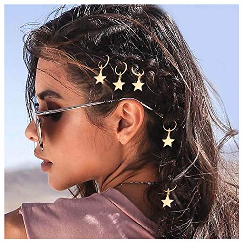 Woeoe Stars Hair Braids Rings Gold Braid Clips Dreadlock Charms Pendants Hair Accessory for Women and Girls (Pack of 5)