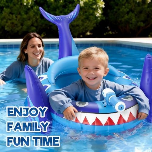 AZDYJL Pool Floats for Kids with Water Gun, Shark Toddler Inflatable Pool Toys for Kids Age 3-8 Years Old, Summer Outdoor Water, Beach, Swimming Pool Toys Gift for Boys and Girls — view 2