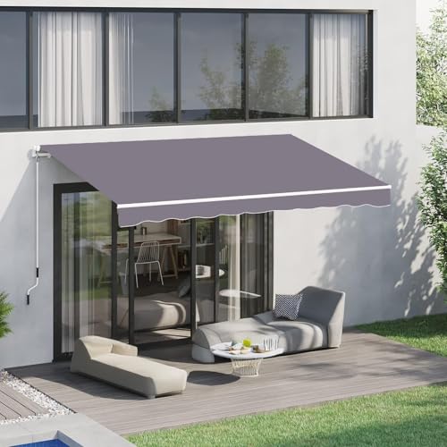 Tenda manuale retrattile con protezione UV, impermeabile, per esterni, design a braccio articolato, ideale per terrazze e balconi (grigio 5x)