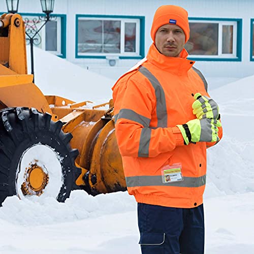 A-Safety High Visibility Safety Waterproof Reflective Rain Jacket,Winter Warm Reflective Safety Jacket Working Overalls With Hideaway Hood And Stand Up Collar (Medium, Orange) #TOP7