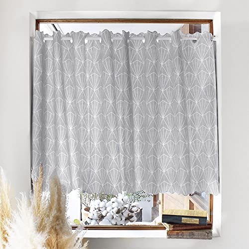 スタイルデコール(STYLE Decor) カフェカーテン ラミネート 小窓用 おしゃれ 目隠し 70cm丈 × 幅140cm お風呂 グレー シンプル ライン W4001230