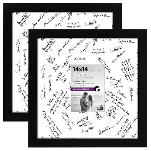 Americanflat 14x14 Picture Frame 2-Pack - Matted to 5x7 - Black