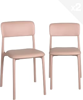 KAYELLES - Juego de 2 sillas contemporáneas de cocina, dormitorio o comedor de polipropileno con cómodo cojín de piel sintética acolchado integrado Rim (rosa)