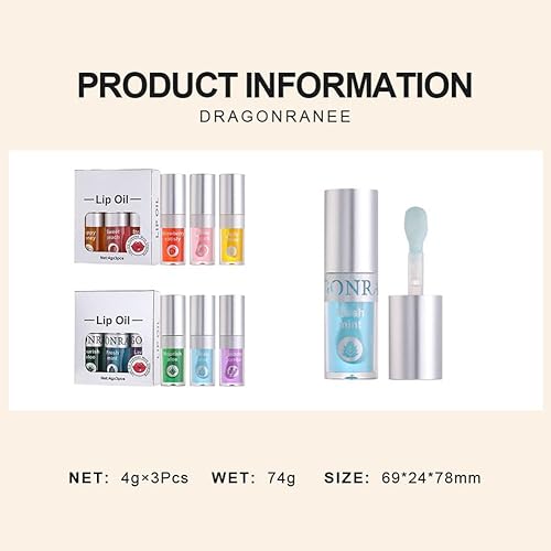 Miniatura 9 de Juego de 3 aceites hidratantes para labios, aceite hidratante para labios, brillo labial, transparente, sin pegajoso, bálsamo labial, cuidado de