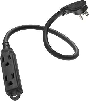 1 Ft Flat Plug Extension Cord,16/3 SJT Indoor Low Profile 3 Outlets Extension Cable with 45 Angled Flat Plug, Multiple Outlets Short Extension Cord, Black