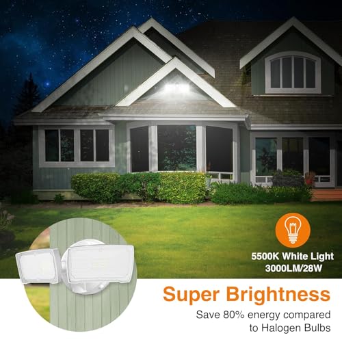LEPOWER 2 Pack 28W LED Flood Light Outdoor, 3000LM LED Security Light with 2 Adjustable Heads, Switch Controlled Exterior Outdoor Security Light, 5500K, IP65 Waterproof for Garage, Yard, Patio - Thumbnail 3