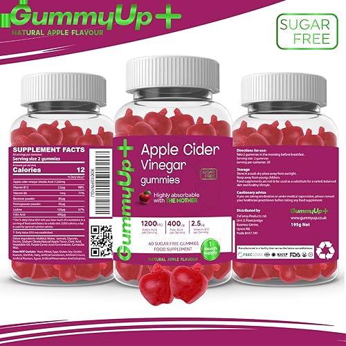 Sugar-Free Apple Cider Vinegar Gummies with The Mother – 1200mg ACV, Folic Acid & B12 for Energy & Wellness – 60 Natural Apple Flavoured Gummies – Delicious, Healthy, & Easy to Take! - Image 3