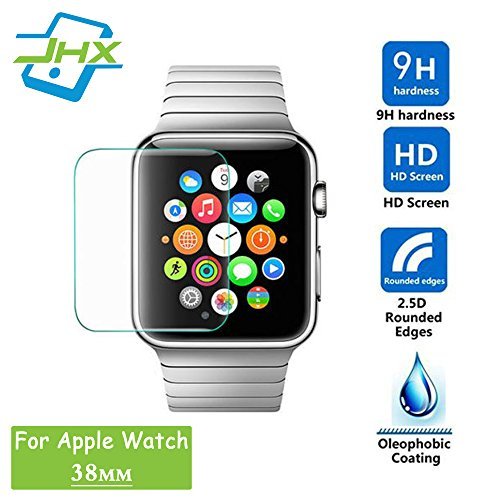 38mm Apple Watch Screen protector for Series 1, 2 & 3, JHX Premium Anti-Scratch Tempered Glass Screen protector for iwatch Nike &Sports Series [2 PACK] (38mm)