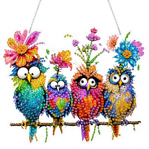 pudinbs Bird Hanging Diamond Art Kits for Adults DIY Window Suncatcher Hanging Ornament Double-Sided Acrylic Decor with Special Shaped Diamonds for Home Garden Gift