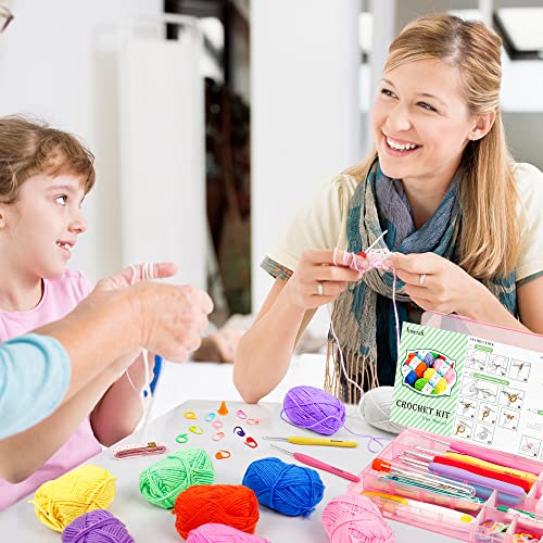 Image of Crochet Yarn Kit for Beginners Adults and Kids, Includes 1650 Yards 30 Colors Acrylic Skeins, User Manual, Hooks, Pink Bag etc, Make Amigurumi & Crocheting Projects, Starter Set for Professionals