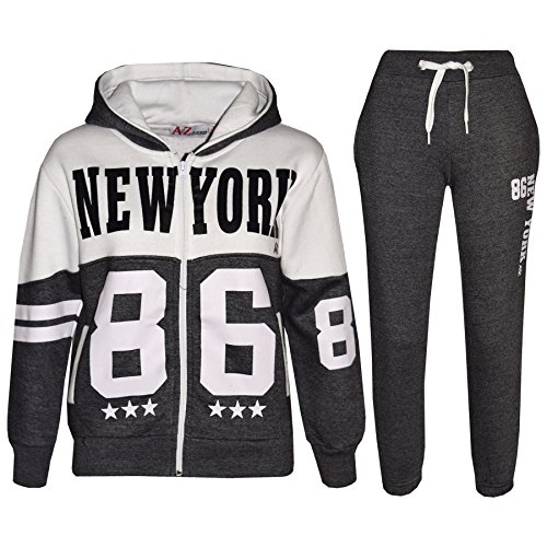 A2Z 4 Infantil Infantil Chándal infantil de Diseñado New York 86 Estampado Sudadera Con Capucha & Pantalón Chándal 7 8 9 10 11 12 13 años - Carbón, 7-8 Years Cover