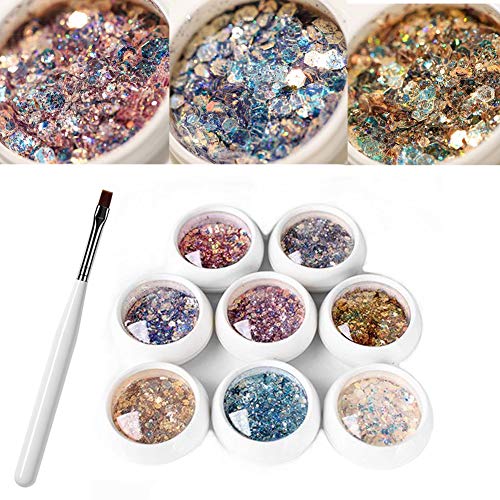 Holographic Nail Sequins Nail Glitter Nail Art Decoration Chunky Glitter Powder Ultra-thin Paillette DIY Decals Decoration Mermaid Colorful Flakes 8 Boxes