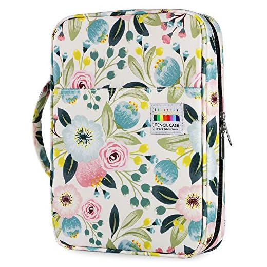 YOUSHARES Estuche de Lápices de Colores con 166 Ranuras - Plumier con Tres Capas Estuche para Lápices de Dibujo & Bolígrafos de Gel para Estudiante & Adulto & Artista (Flores Acuarela)