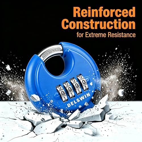 Image of 4 Digit Combination Disc Padlock with Hardened Steel Shackle Silver Lock for Sheds, Storage Unit, Gym and Fence (Blue 1Pcs)