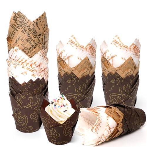 200 Pièces Caissette Muffins Papier Tulipe, Caissettes Cupcake Taille standard, Naturel & Non Blanchi, Moule Muffins Papier pour Cuisson Mariage, Anniversaire, Fête