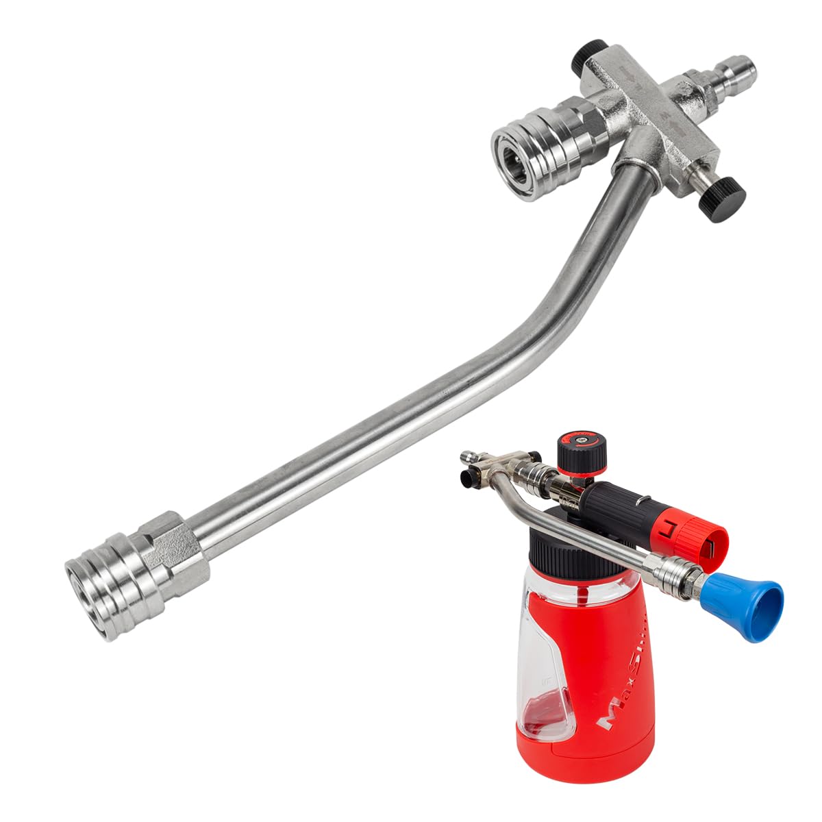 Maxshine Universal Foam & Wash 2-in-1 System – Quick Connect Foam Cannon & Pressure Washer Nozzle – Stainless Steel for Premium Car Detailing – Easy Switch