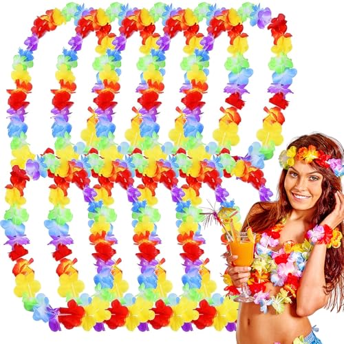 Colares havaianos festa, 10 peças grinaldas havaianas decoração havaiana leves para festas flores havaianas grinalda colar de flores havaianas para vestido, festa de festa