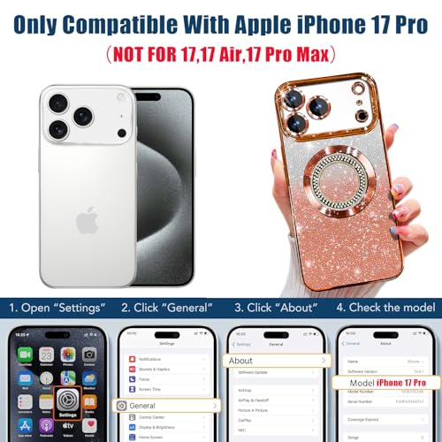 Image of Misscase for iPhone 17 Pro Magnetic Glitter Case Compatible with MagSafe,Full Protection Slim Shockproof Anti-Scratch Case with Camera Lens Protector Plating Bling Dust-Proof Net Orange