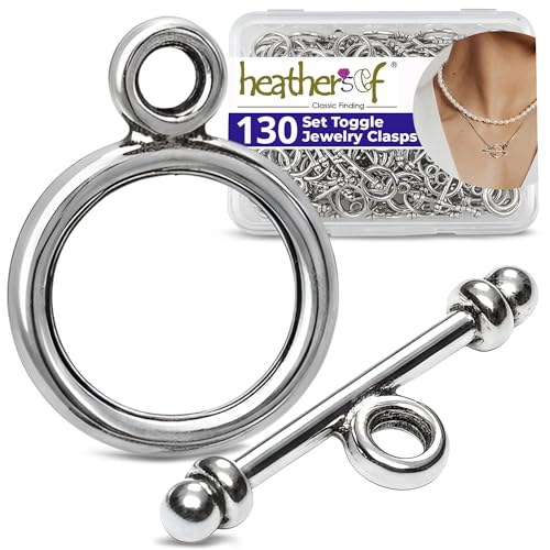 Heathers cf Toggle Jewelry Clasps Durable Quality Antique Plain Silver Finish Toggle Clasps & Closures for Necklace Bracelet & Charms Ideal for DIY & Jewelry Making Small (Set of 130)
