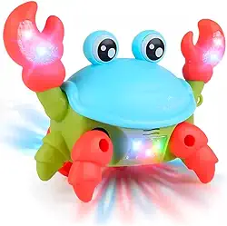 Toy King Caranguejo Fujão Interativo com Som Eletrônico e Luzes, Brinquedo Musical de Caranguejo com Cordinha para Puxar, Multicolor