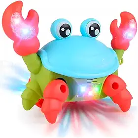 Toy King Caranguejo Fujão Interativo com Som Eletrônico e Luzes, Brinquedo Musical de Caranguejo com Cordinha para Puxar, Multicolor