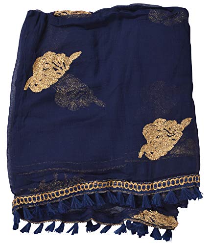 Image of YOUTHQUAKE Golden Patti Embroidered Work Chiffon Dupatta for Womens & Girls with Jaalar Lace