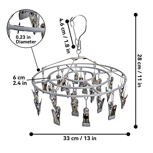 Funamily Stainless Steel Laundry Drying Rack Clothing Sock Drip Clothes Drying Hanger With 24 Clips, Swivel Windproof Hook Round Heavy Duty Underwear Hanger For Indoor Outdoor Wet And Dry (Grey) #TOP5
