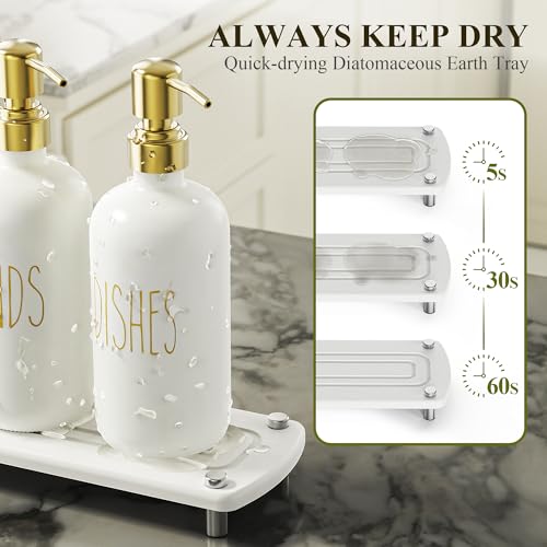Cisily Kitchen Soap Dispenser Set Comes with Ceramics Sponge Holder, Gold Pumps, and Instant Dry Tray, Hand and Dish Soap Dispenser Set Suitable for Kitchen Decor and Accessories(Gold&White) - Image 3
