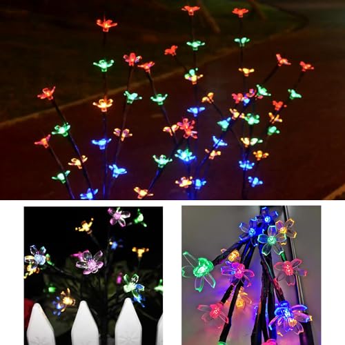 Image of GIGAWATTS GW-901 20 LED Solar Garden Flower Light - Outdoor Cherry Blossom Lamp with Solar Panel & Battery, Water-Resistant, BIS Approved - Decorative Lawn & Pathway Lights (Pack of 1, Multicolour)