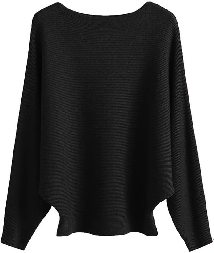 MAKARTHY Womens Striped Sweaters Batwing Sleeves Knitted Dolman Pullovers Tops Sweatershirts