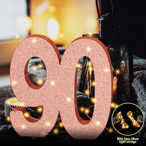 Image of Usongshine Happy 90th Birthday Decorations 90th Centerpiece Table (30 * 30 * 3cm) Pink