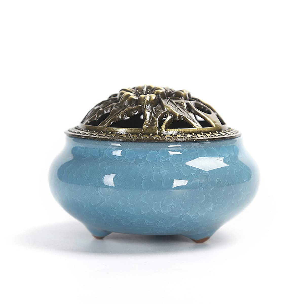 Ceramic Incense Burner, Ceramic Incense Burner with Lid, Cone Incense Burner, Cone Coil Incense Holder for Home Decor Yoga Spa Meditation(Blue)