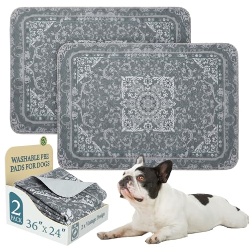Image of Homimp Washable Pee Pads for Dogs, 2 Pack Reusable Puppy Pads Waterproof, Absorbent and Leakproof Dog Pee Pads, Non Slip Puppy Training Pads, Pet Mat for Floor, Crate, Couch, Whelping,Grey, 24 inchx36 inch