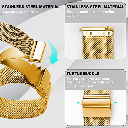 Image of Stainless Steel Mesh Watch Band for Mens Women, Quick Release Mesh Watch Straps 18mm 20mm 22mm 24mm (24mm Gold)
