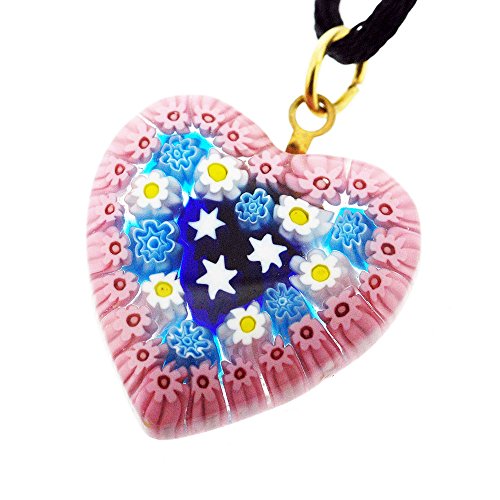 Murano Millefiori rosa con collana pendente cuore