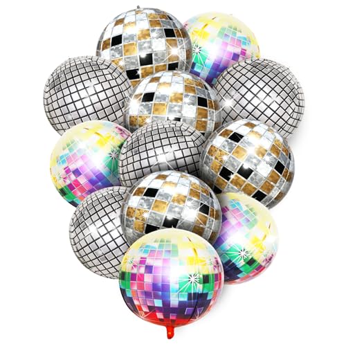 Disco Ball Balloons, Kaluofan 12PCS Disco Balloons, 22 Inches Helium 4D Colorful Disco Ball Party Balloon, Shiny and Unique