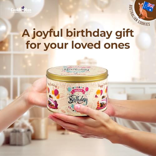 Image of CookieMan Happy Birthday Cookies Gift Pack - 300g | Assorted Biscuit in 5 Flavors: Choco Chip, Double Choco Chip, Butter Cashew, Black Currant & Mocha | Perfect For Special Occasion Gifting