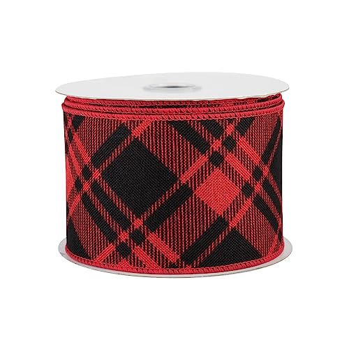 Image of Winter Plaid Wired Ribbon - 2 1 /2 inch x 10 Yards, Red & Black Checks, Valentine's Day, Wreath, Farmhouse Decor, Garland, Gifts, Wrapping, Wreath, Bows, Fundraiser, Classroom, Office, Christmas